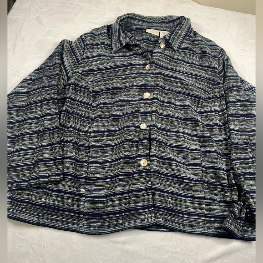 White Stag Woman Multicolor Striped Knit Top in Navy, Green & Light Blue 26W/28W